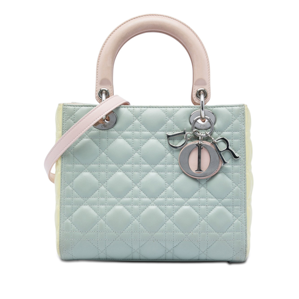 Pre-Loved Dior Medium Tricolor Lambskin Cannage Lady Dior